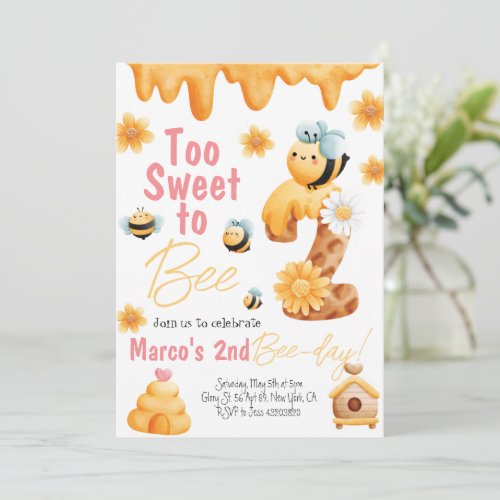 Too Sweet to be Two Girl Birthday Invitation