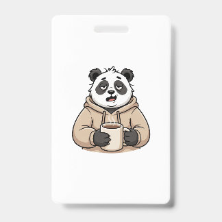 Too Tired to Function Panda Coffee Cartoon Badge