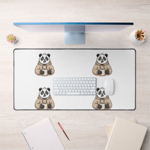 Too Tired to Function Panda Coffee Cartoon Desk Mat
