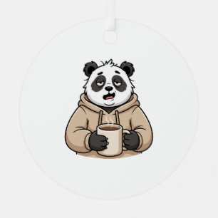 Too Tired to Function Panda Coffee Cartoon Metal Ornament