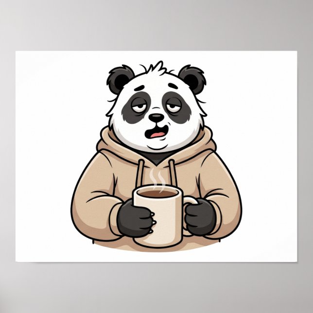 Too Tired to Function Panda Coffee Cartoon Poster (Front)