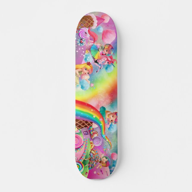 Too Too Yummy Rainbows Unicorn & Candy Skateboard (Front)