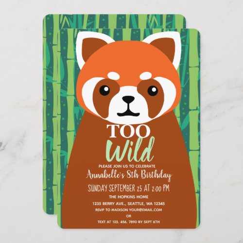 Too Wild Cute Red Panda Kids Birthday  Invitation