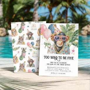Too Wild to Be Five Monkey Jungle Birthday Invitation