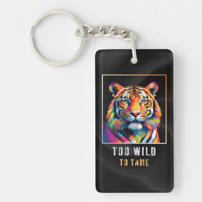 Too Wild to Tame – Colorful Geometric Tiger Head Keychain (Front)