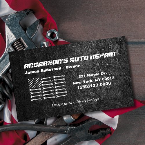 Tool American Flag Metal Design Car Auto Repair Bu Business Card