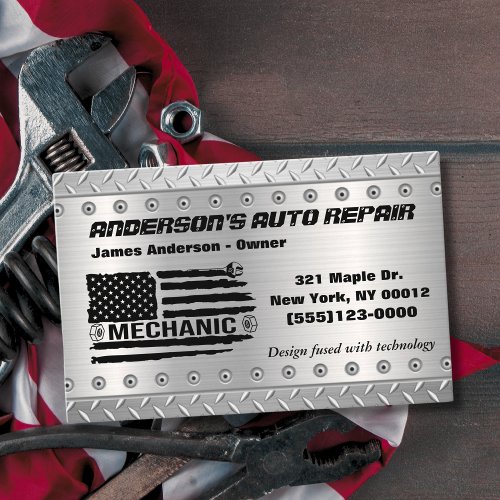 Tool American Flag Metal Design Car Auto Repair Bu Business Card