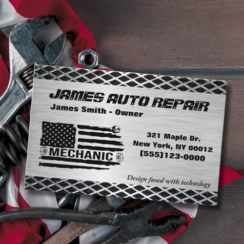 Tool American Flag Metal Design Car Auto Repair Business Card