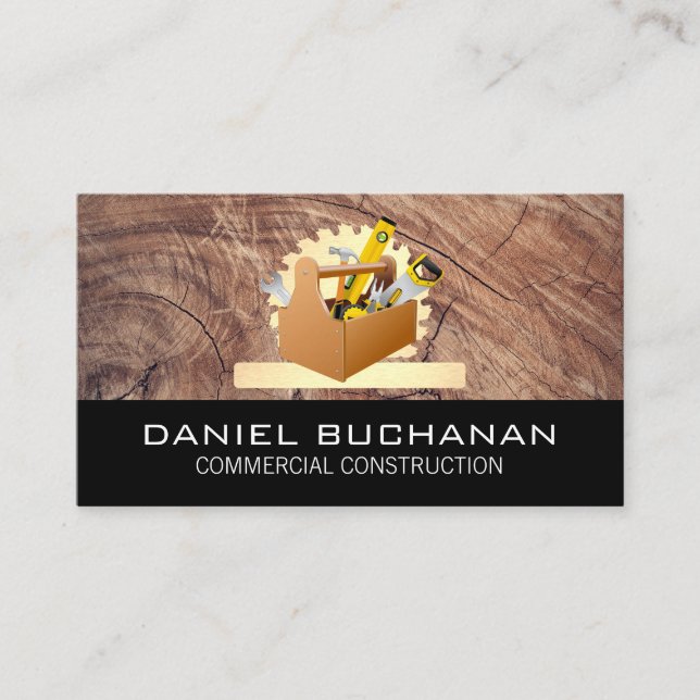 Tool Box | Buzz Saw / Wood Grain Business Card (Front)