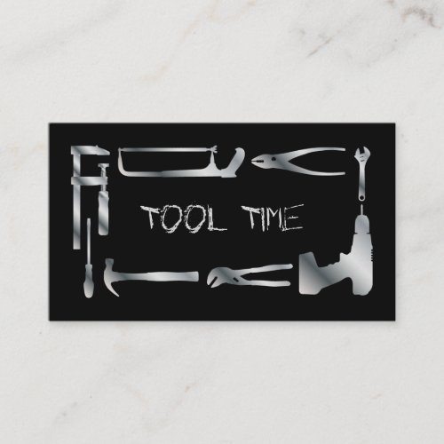 Tool Handyman Construction Black Silver Metal Business Card