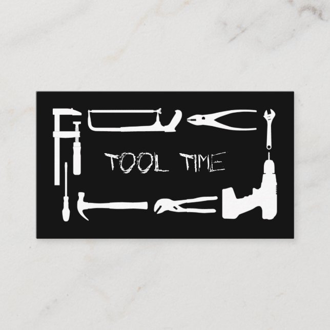 Tool Handyman Construction Black White Business Card (Front)