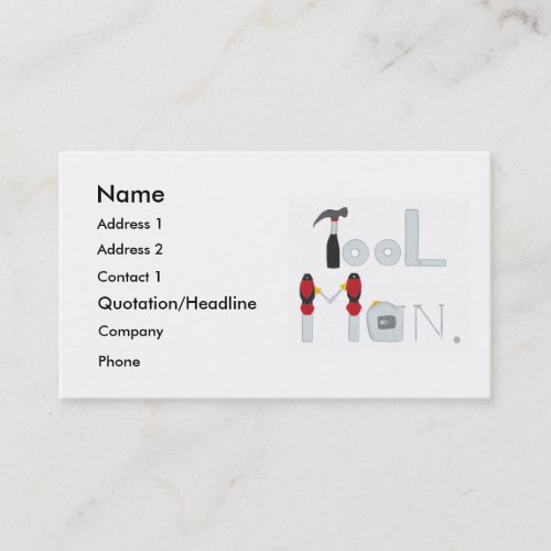 Tool Man spelled with painting of tools, business Business Card Templates