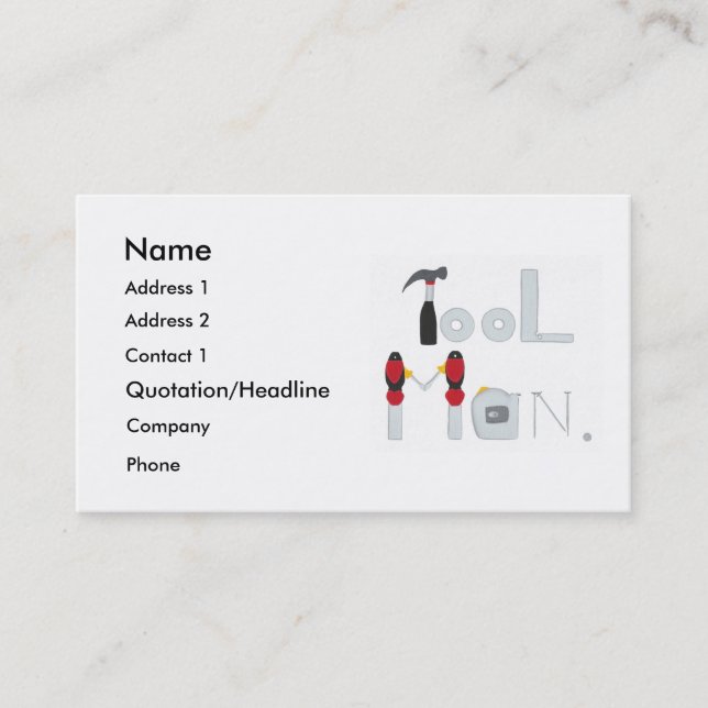 Tool Man spelled with painting of tools, business Business Card (Front)