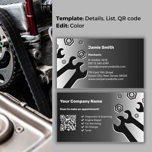 Tool Silhouettes Professional Black White Mechanic Business Card
