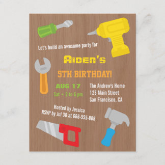 Tool Workshop Boys Birthday Party Invitations