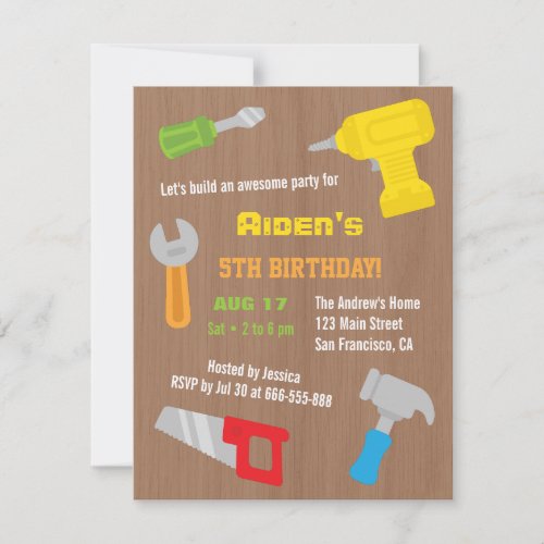 Tool Workshop Boys Birthday Party Invitations
