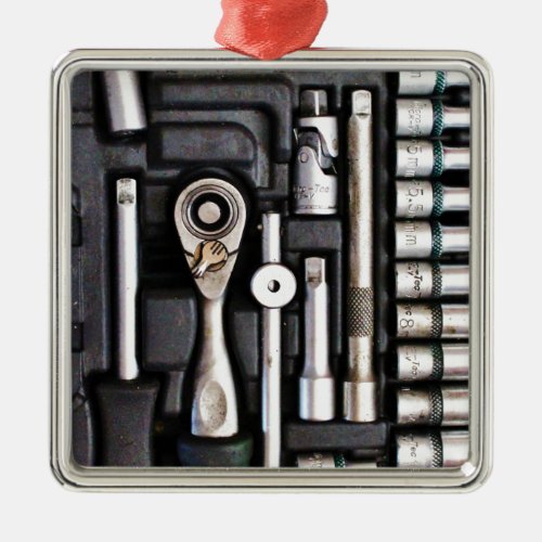 Toolbox Silver Socket Handyman Industrial Print Metal Ornament