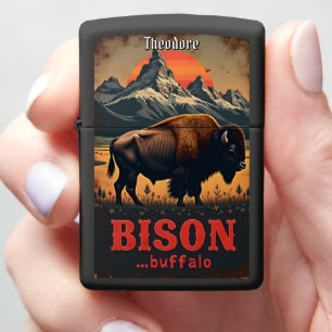 Tooled Bison Buffalo Sunset Zippo Lighter