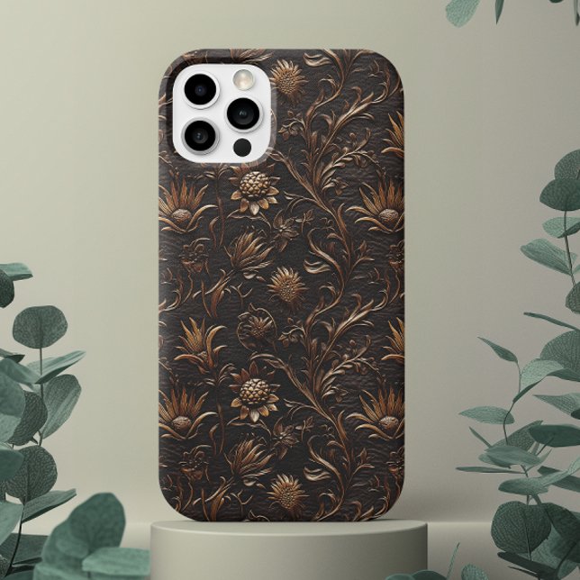 Tooled Engraved Leather Look Brown Thistle Case-Mate iPhone Case (Creator Uploaded)