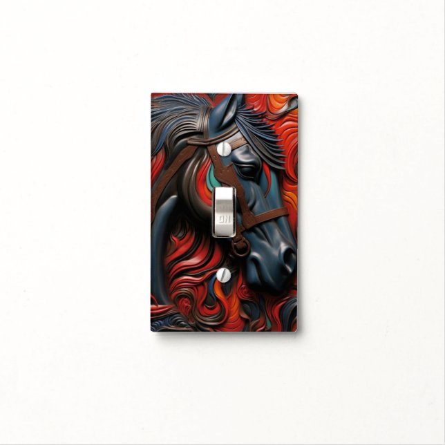 Tooled Leather 3D LOOK Horse Light Switch Cover (In Situ)