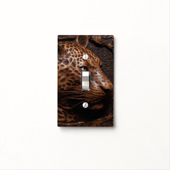 Tooled Leather 3D LOOK Jaguar Light Switch Cover (In Situ)