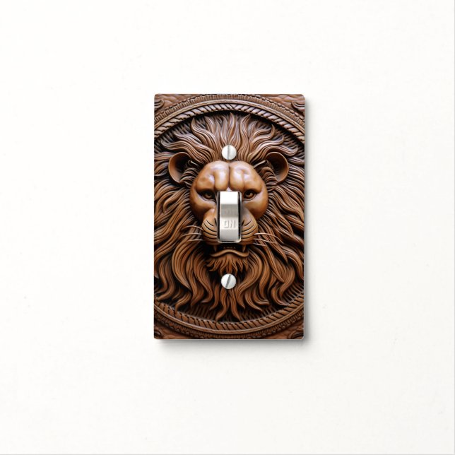 Tooled Leather 3D LOOK Lion Light Switch Cover (In Situ)