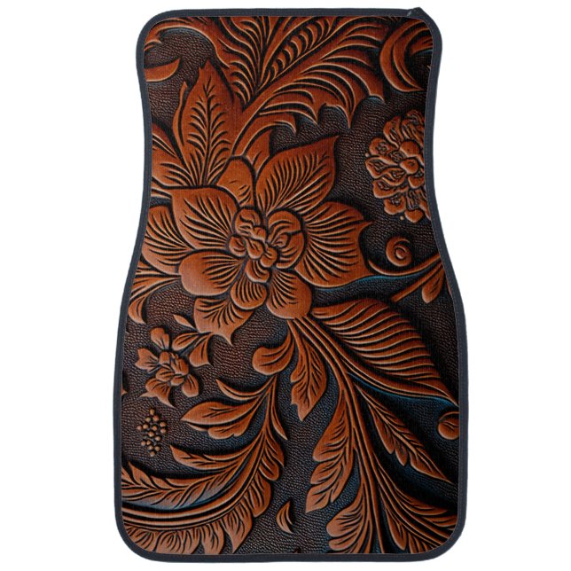 Tooled Leather Car Floor Mat (Front)