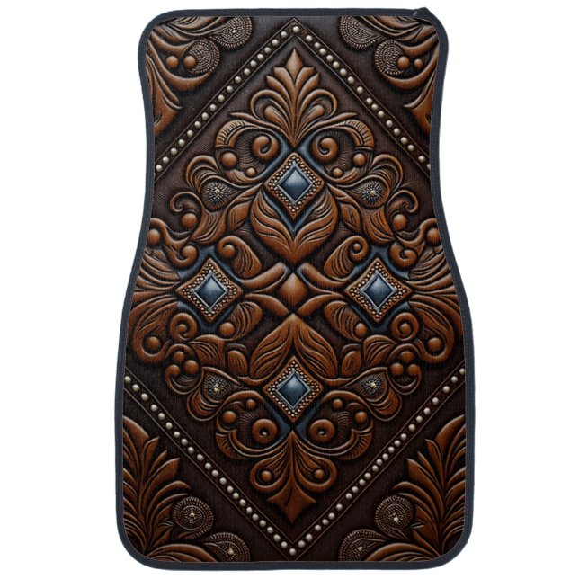 Tooled Leather Car Floor Mat (Front)