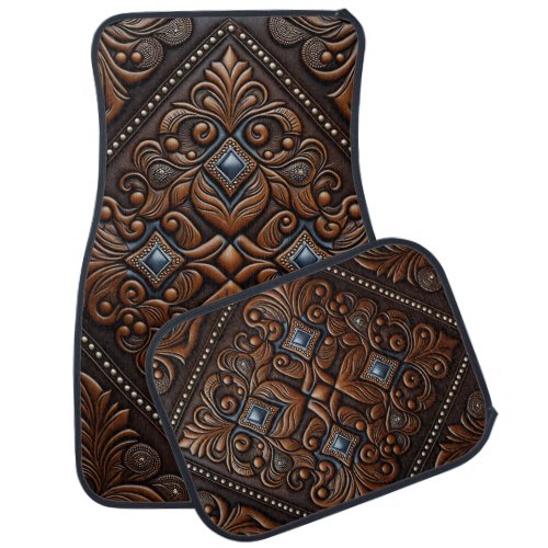 Tooled Leather Car Floor Mat