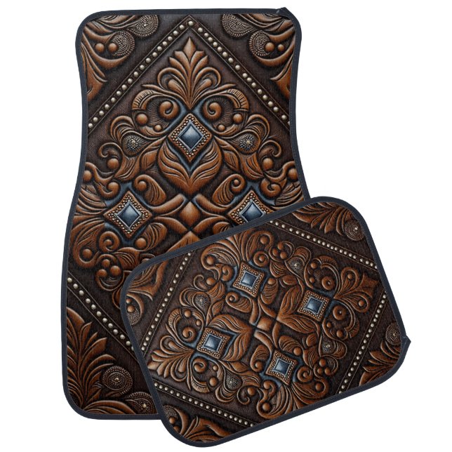 Tooled Leather Car Floor Mat (Set)