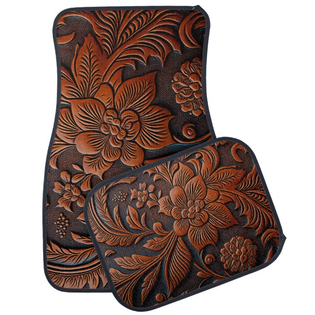 Tooled Leather Car Floor Mat (Set)