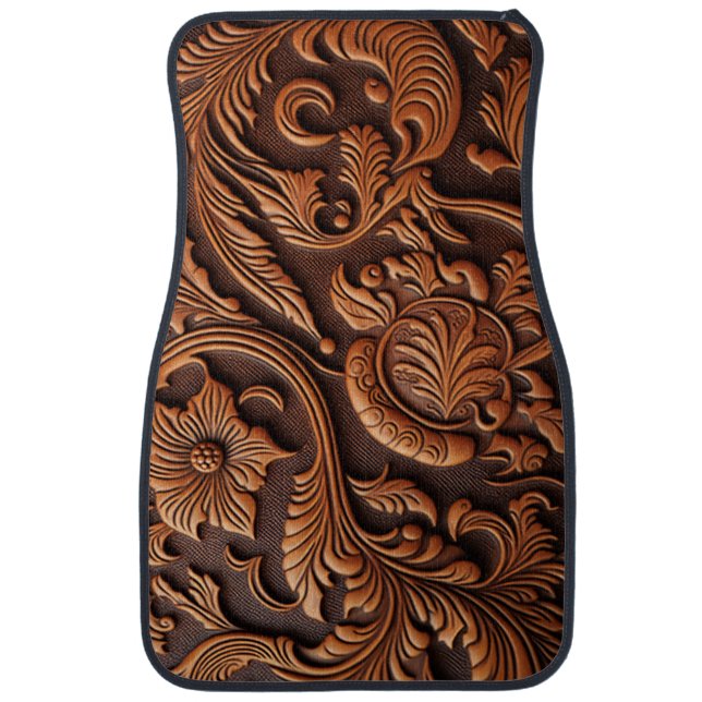 Tooled Leather Car Floor Mat (Front)