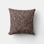 Tooled Leather Dark Brown Chocolate Rustic Look Throw Pillow at Zazzle