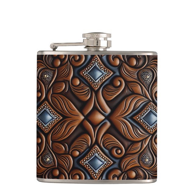 Tooled Leather Design Flask (Front)