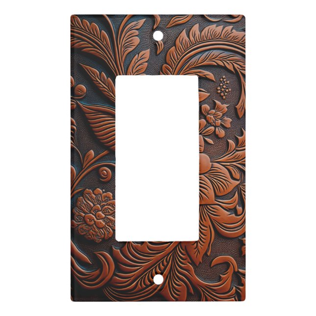 Tooled Leather Design Light Switch Cover (Front)