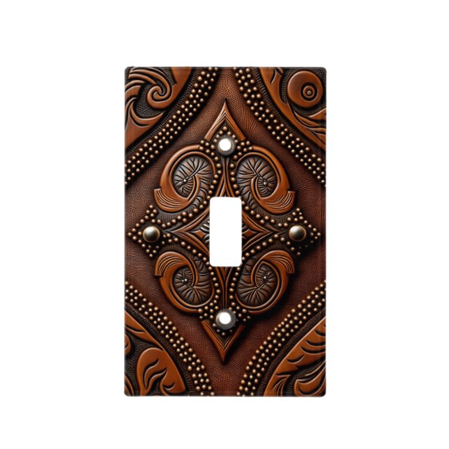 Tooled Leather Design Light Switch Cover (Front)