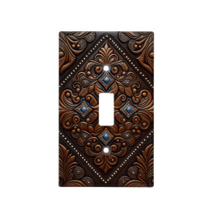 Tooled Leather Design Light Switch Cover