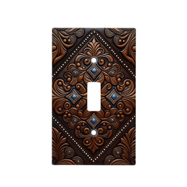 Tooled Leather Design Light Switch Cover (Front)