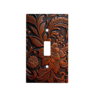 Tooled Leather Design Light Switch Cover