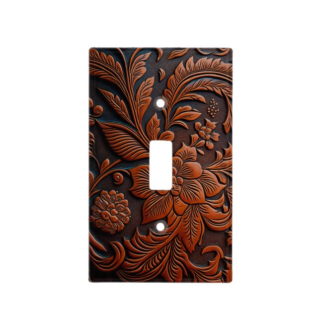Tooled Leather Design Light Switch Cover (Front)