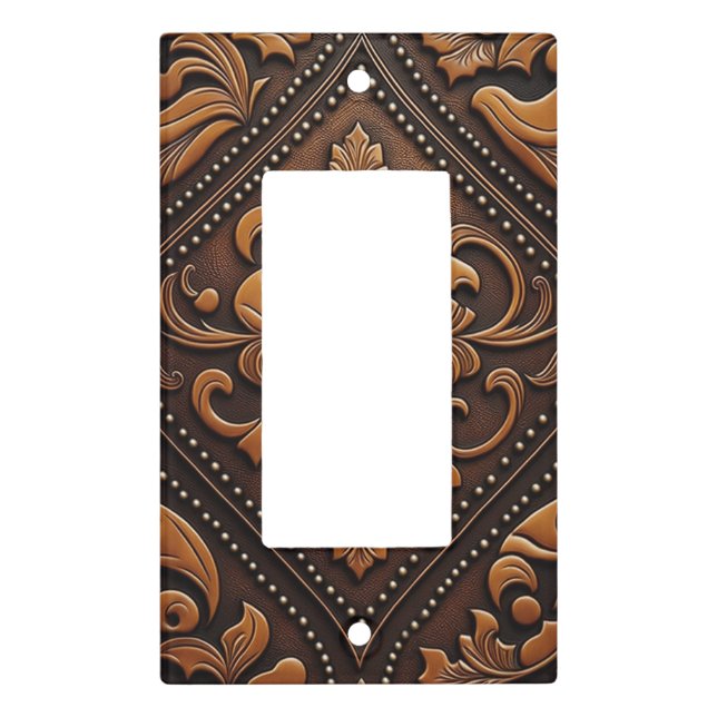Tooled Leather Design Light Switch Cover (Front)