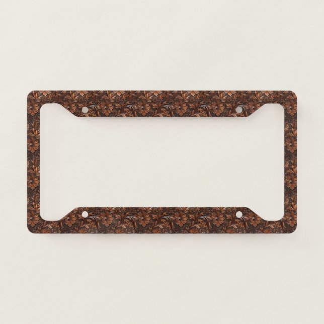 Tooled Leather Floral License Plate Frame (Front)