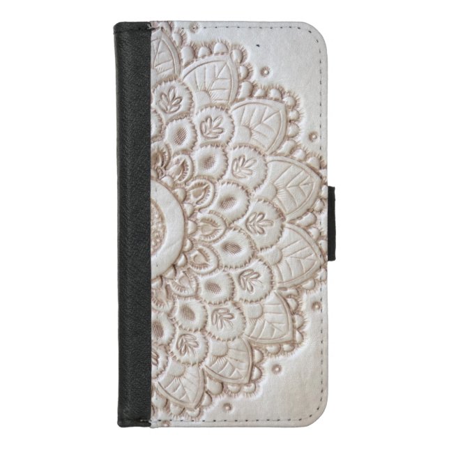 Tooled leather mandala texture  iPhone Wallet case (Front)