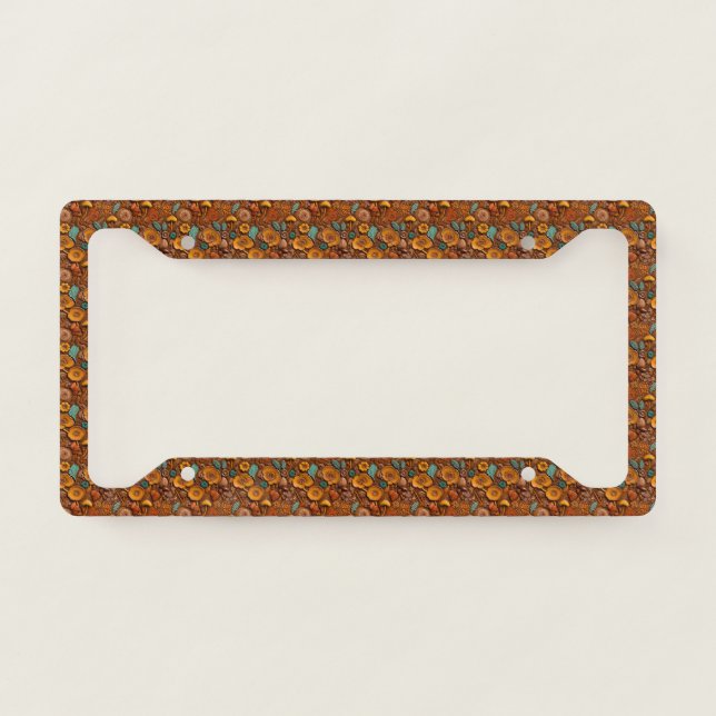 Tooled Leather Mushrooms License Plate Frame (Front)