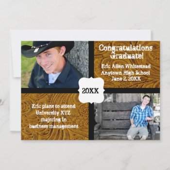 Tooled Leather Photo Graduation Announcement by RiverJude at Zazzle