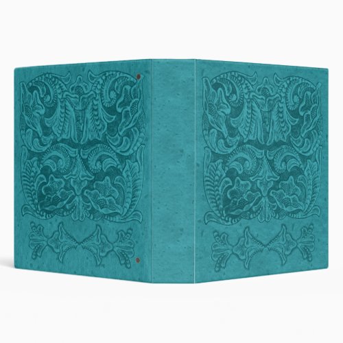 Tooled Leather Photo Turquoise Design  3 Ring Binder