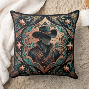  Tooled Leather Print Cowboy Throw Pillow