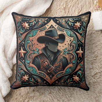 Tooled Leather Print Cowboy Throw Pillow by RODEODAYS at Zazzle