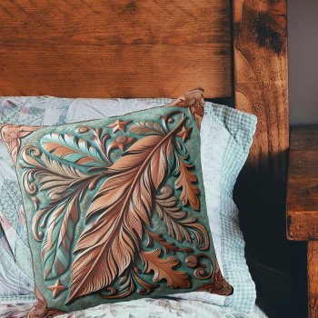 Tooled Leather Print Feathers Leaves  Throw Pillow by RODEODAYS at Zazzle