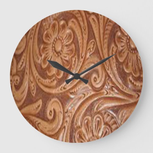 Tooled Leather Print Wall Clock